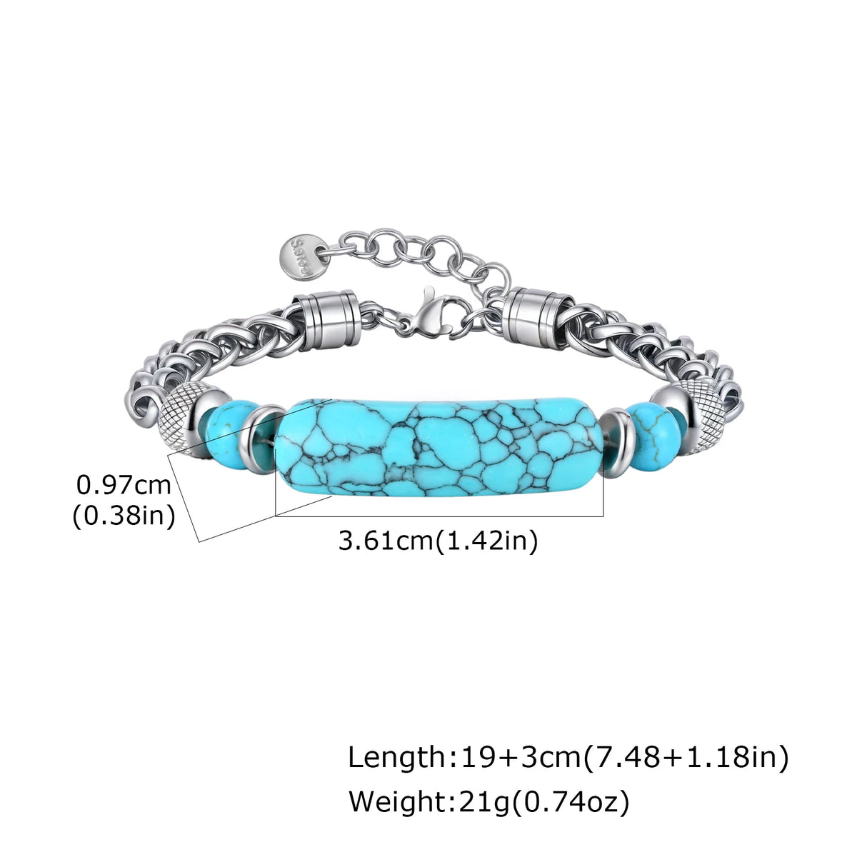 Vnox Stainless Steel Natural Turquoise Bead Bracelet for Men, 19+3cm Adjustable Chain Wristband