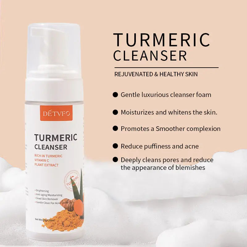 150ml Turmeric Vitamin C Cleanser Foam Gentle Face Wash Brightening Moisturizing Cleanser for Deep Pore Cleansing Skin Care mbzr