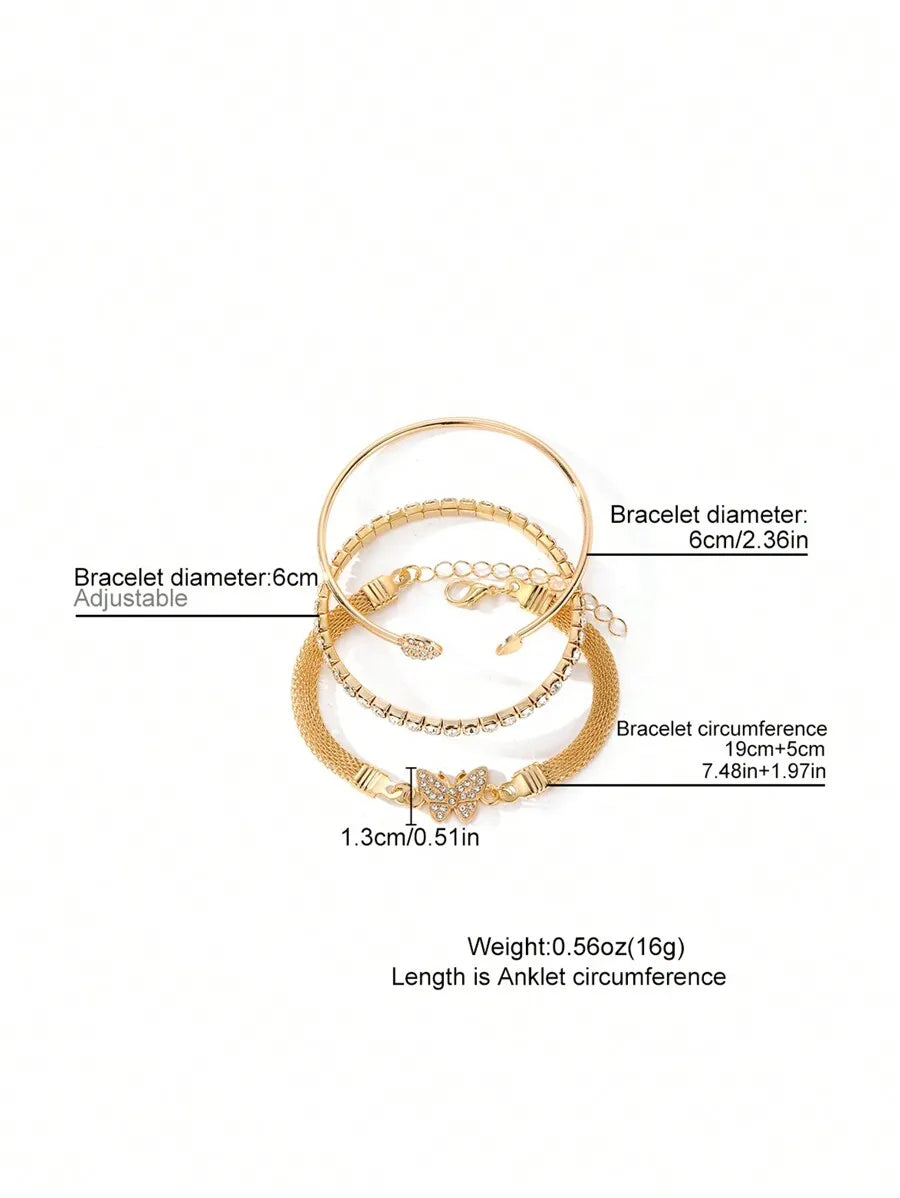 3pcs/Set Luxury Fashion Minimalist Personalized Rhinestone Butterfly & Heart Layered Bangle Bracelet, High-End Accessory Set For