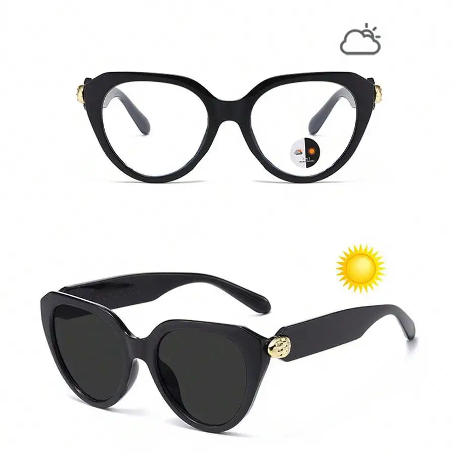 Cat Eye Photochromic Sunglasses For Women Black Frame UV400 Protection