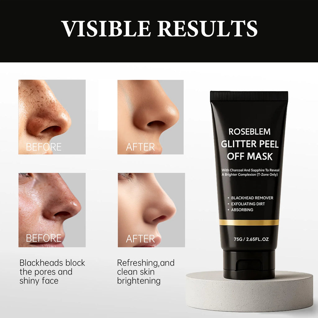 Natural Charcoal Blackhead Peel-Off Mask, Deep Cleansing, Oil Control, Suitable for Oily Skin, Unclogs Pores, Brightens Skin mbzr