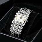 YaLaLuSi Full Rhinestone Square Ladies Watch Silver Metal Strap Gold Roman Dial Luxury Women Quartz Dress Watch