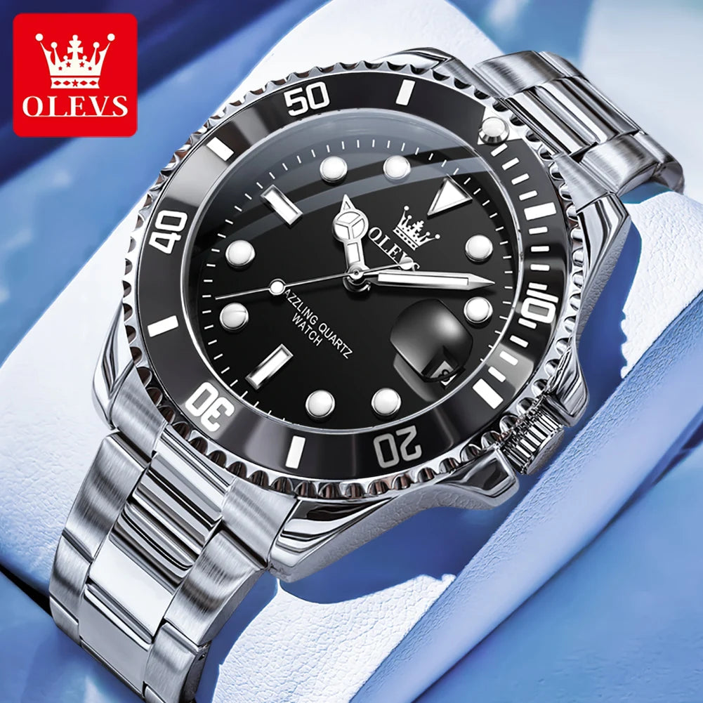 Men's Quartz Watch Luxury Stainless Steel Luminous Automatic Date OLEVS 5885 mbzr