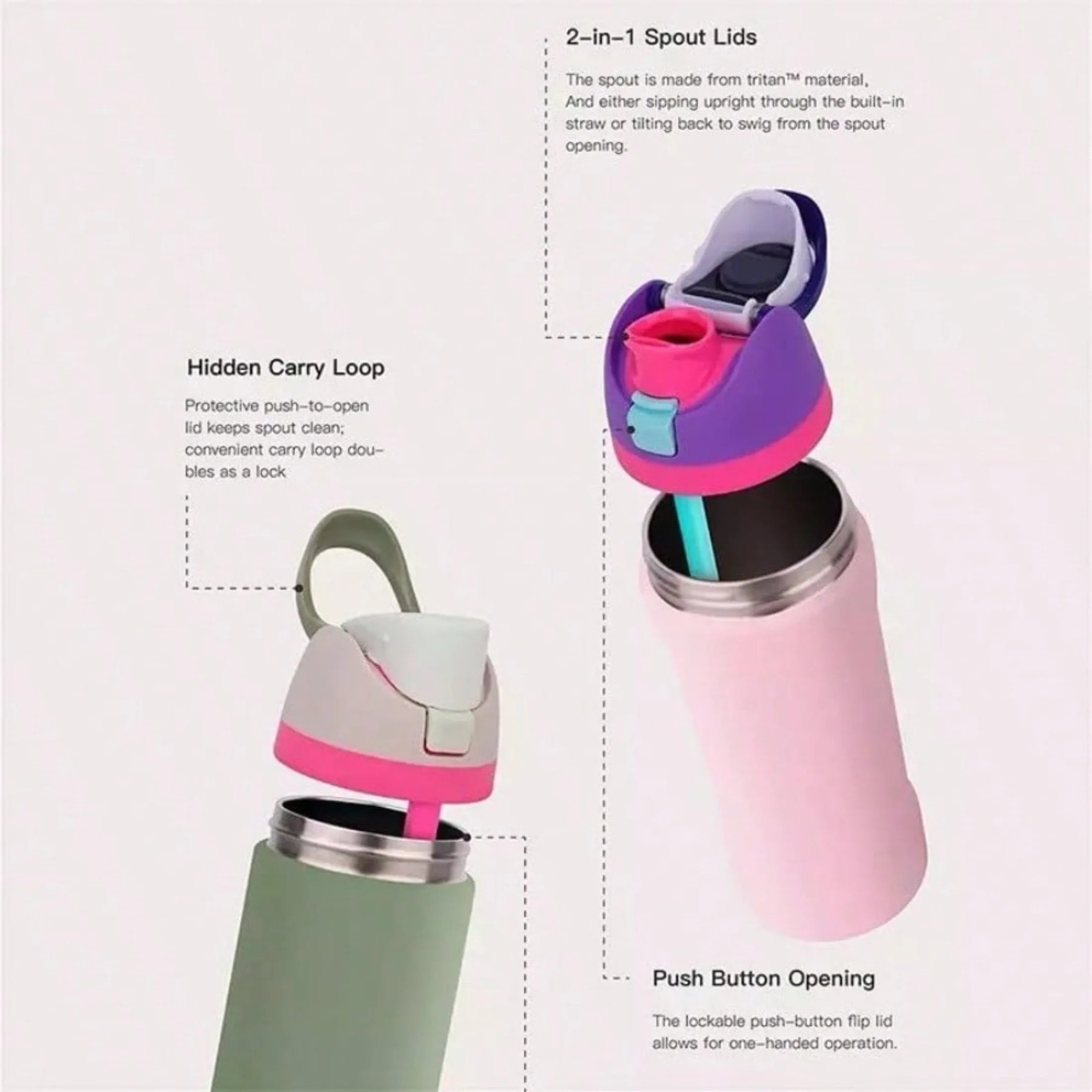 Insulated Stainless Steel Water Bottle with Straw for Sports and Travel, BPA-Free, 24oz, Foggy Tide (Black) mbzr