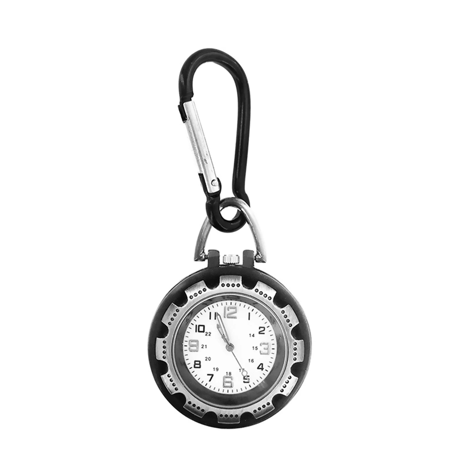 Carabiner Pocket Watch Silver Alloy Quartz Movement, Clip-on Outdoor Hiking Climbing Watch for Men Women