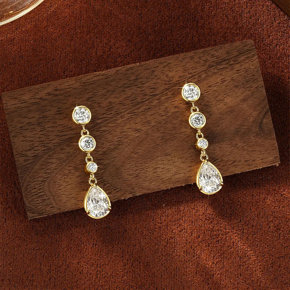 OXTAO Elegant Long Tassels Drop Earrings For Women Anniversary Jewelry Gifts Pear Cut Moissanite Wedding Earrings 14K Gold Filled