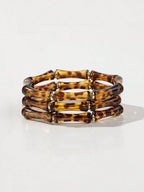1 Set Of 3pcs Bohemian Acrylic Marble Texture Olive Green Bamboo Beaded Elastic Bracelets, Suitable For Women's Daily Wear, Gift, Holiday, Beach Jewelry mbzr