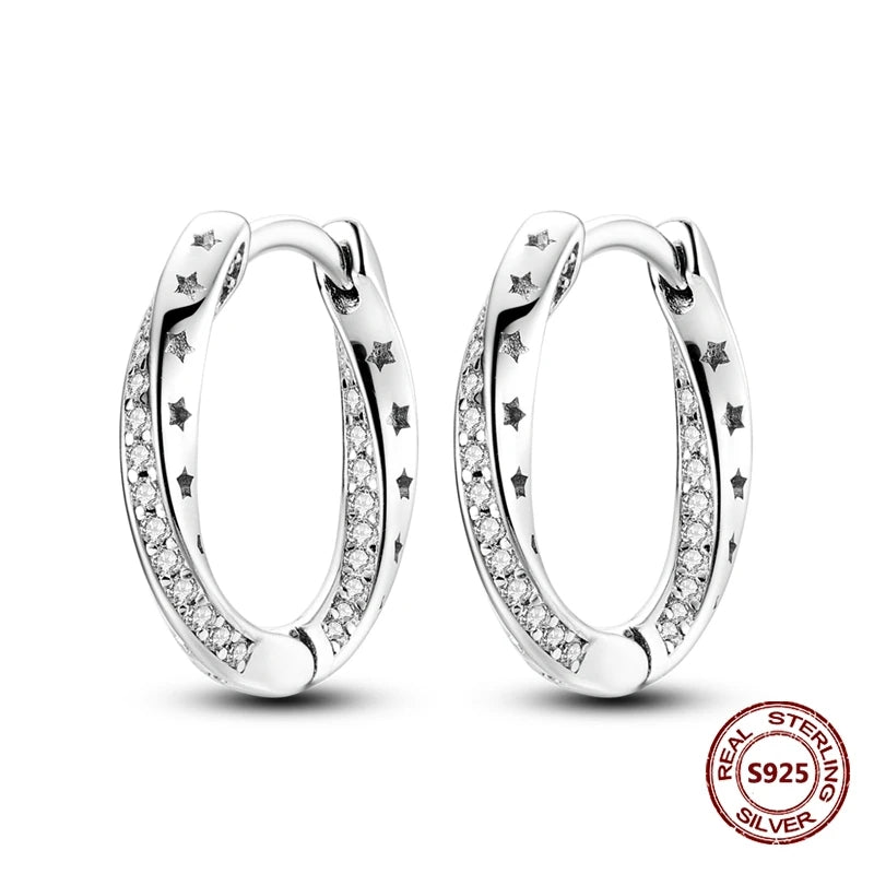 Fine Jewelry 925 Silver Rose Gold Plated Zircon Sparklin Hoop Earrings For Women mbzr