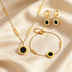 Roman Numeral Round Pendant Jewelry Set For Women, Stainless Steel Necklace Bracelet Hoop Earrings Set, Waterproof Hypoallergenic Non-Tarnish Black Acrylic Fashion Jewellery Gift