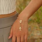 Virgin Mary Rosary Bead Cross Bracelet for Women, Tri-color Adjustable Chain Virgin of Guadalupe Bracelet Baptism Confirmation