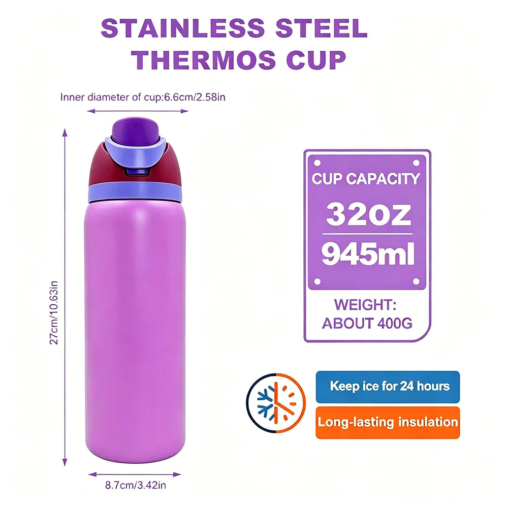 Owalaa pinkish purple 32oz/945ml stainless steel insulated water bottle with straw,for daily sports outdoor,perfect gift mbzr