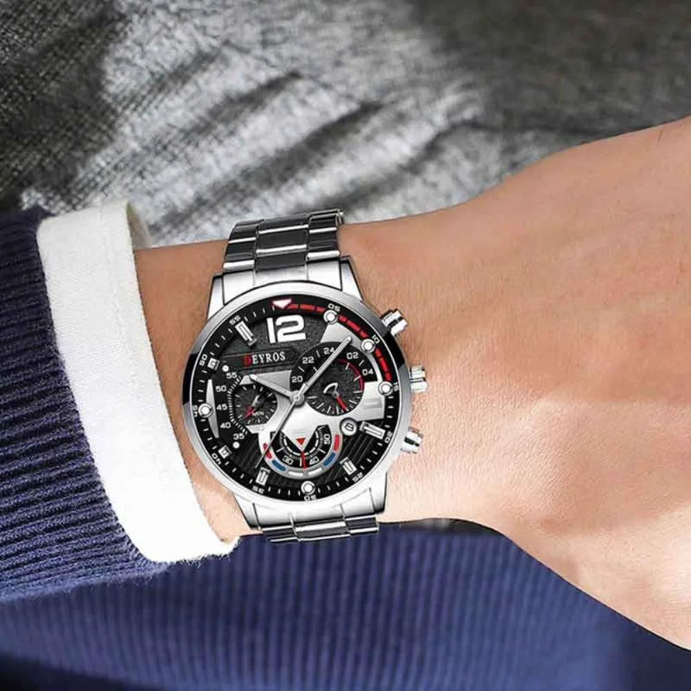 Fashion Men's Watch Business Analog Silvery Round Date Men Watches Mens Quartz Watches Ramadan Father's Day Teachers' Day Gift