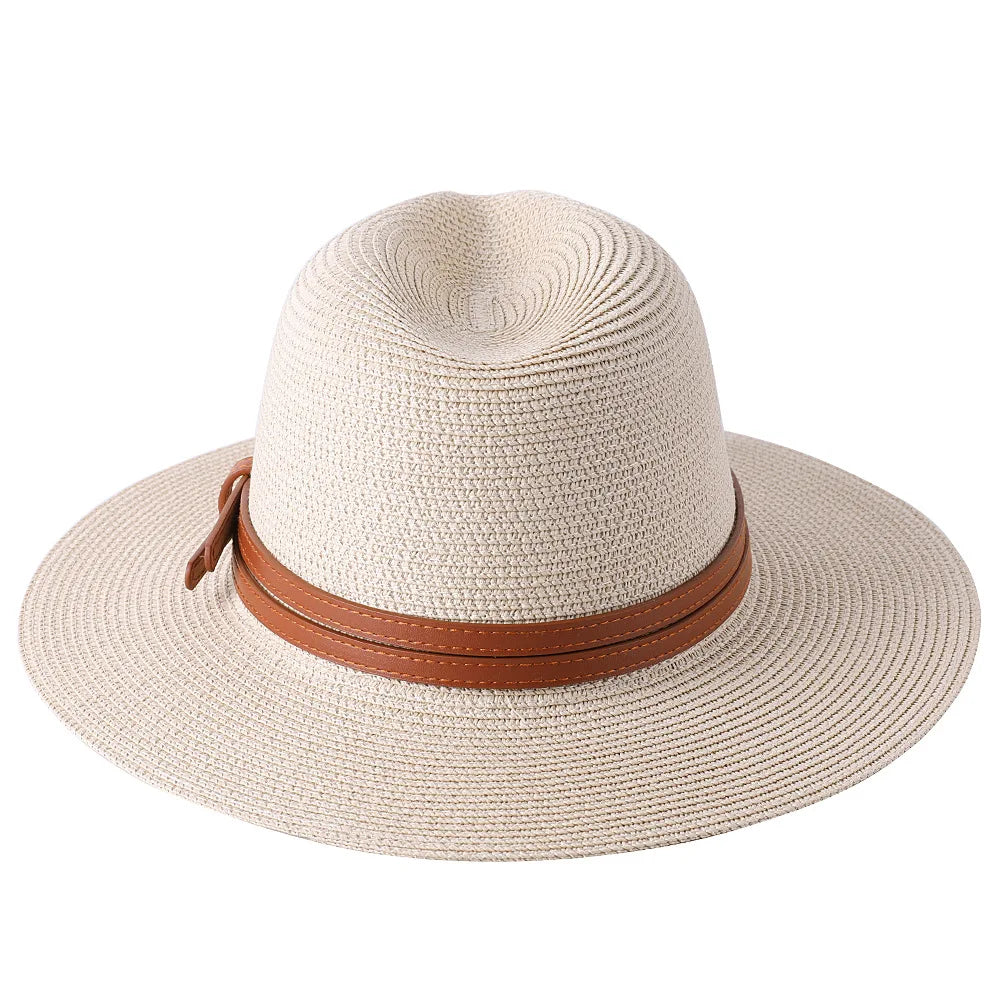 Natural Panama Summer Straw Hat Summer Wide Brim Beach UV Protection Fedora Sun Hat