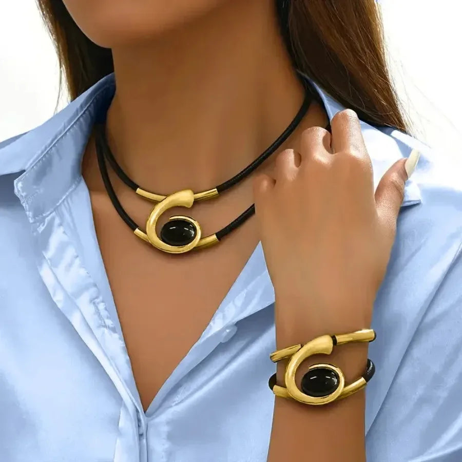 Exaggerated Spiral Snail Ear Studs Necklace Bracelet Ring Bohemian Jewelry Set for Women Elegant Beach Style Accessories
