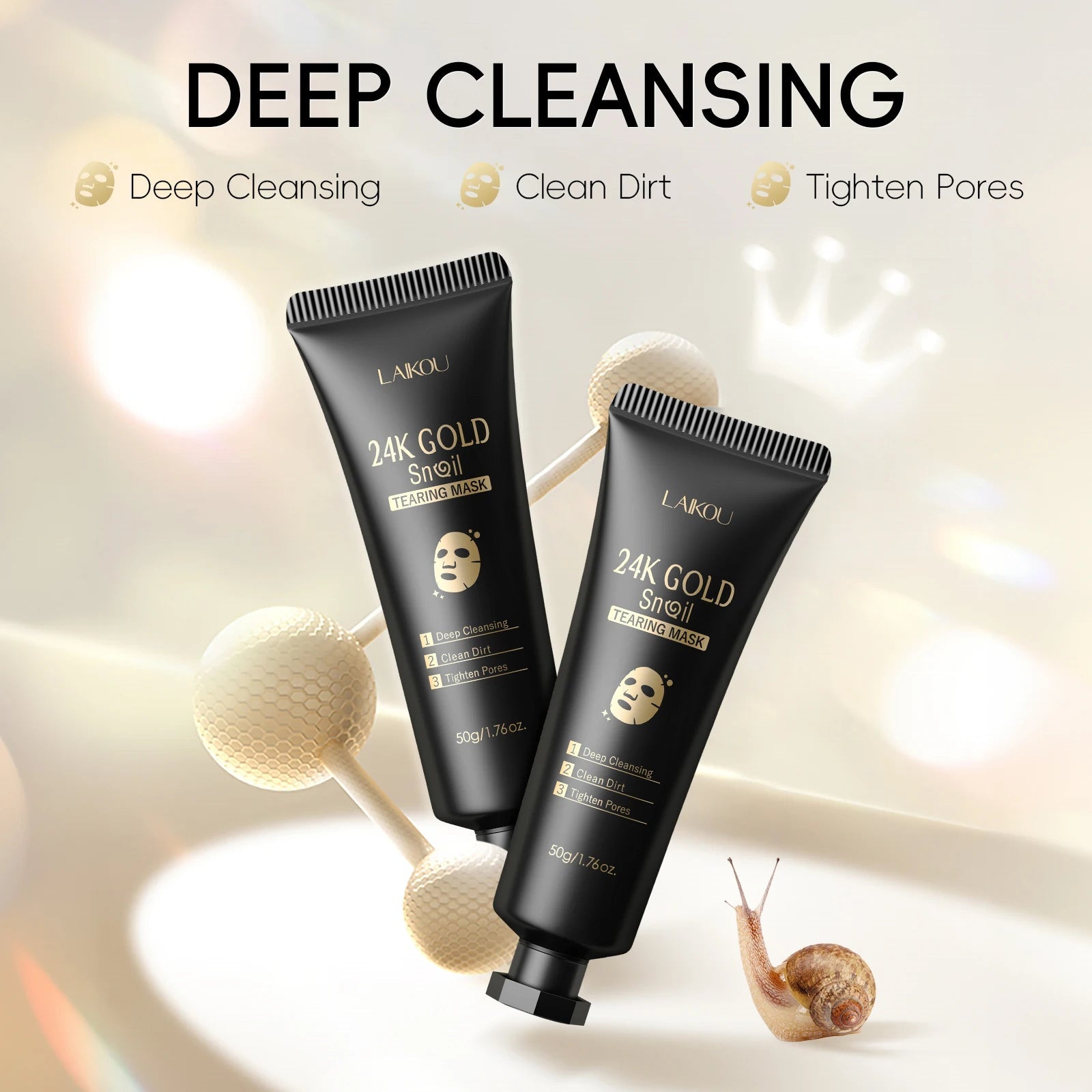 LAIKOU 24K Gold Snail Peel-Off Mask 3PCS Deep Cleansing Pore Tightening Blackhead Removal Detoxifying Facial Treatment 50g mbzr