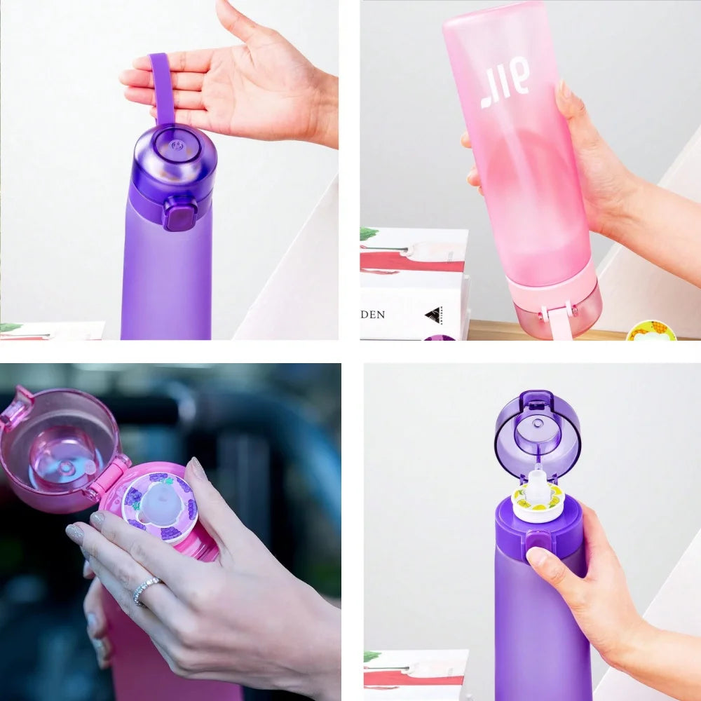 1pc Air Water Bottle with 1pc Random Flavor Pods Portable Transparent with Straw Leak Proof Suitable for Outdoor Sports mbzr