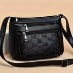 Women Crossbody Fashion Pu Leather Large Capacity Multi-Pocket Mom Bag Black Embossed Outing Party Shoulder Bag