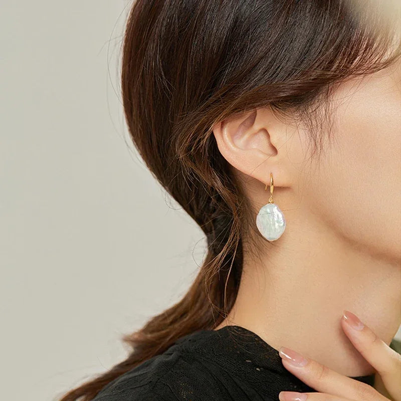 925 Sterling Silver Drop Earrings Baroque Shape 100% Freshwater Pearl Earrings for Women 2025 New Arrivals
