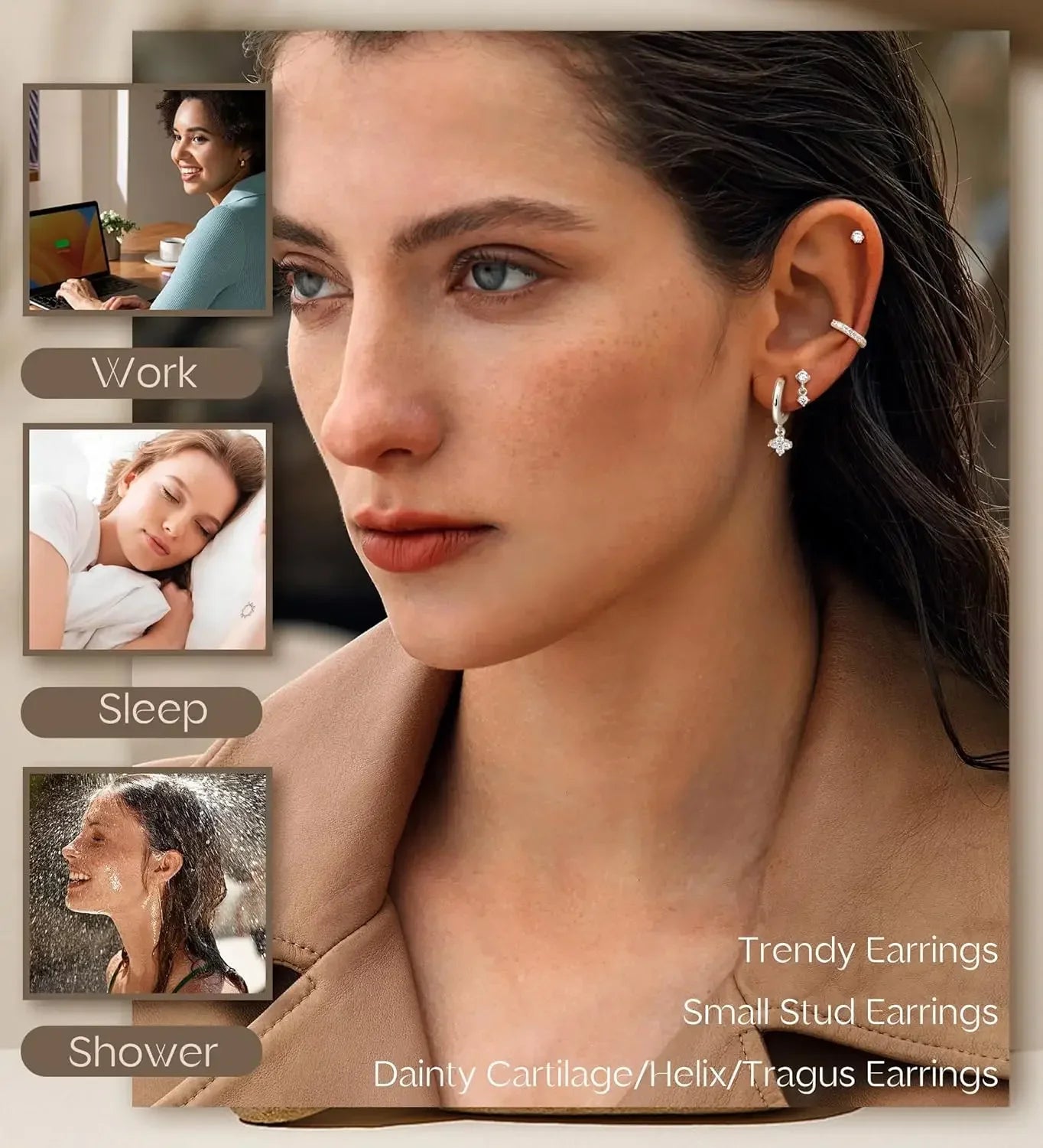Bobisty 1pc Earrings for Sensitive Ears Surgical Stainless Steel Earrings for Women Dainty Flat Back Earring Stud Hoop Cartilage