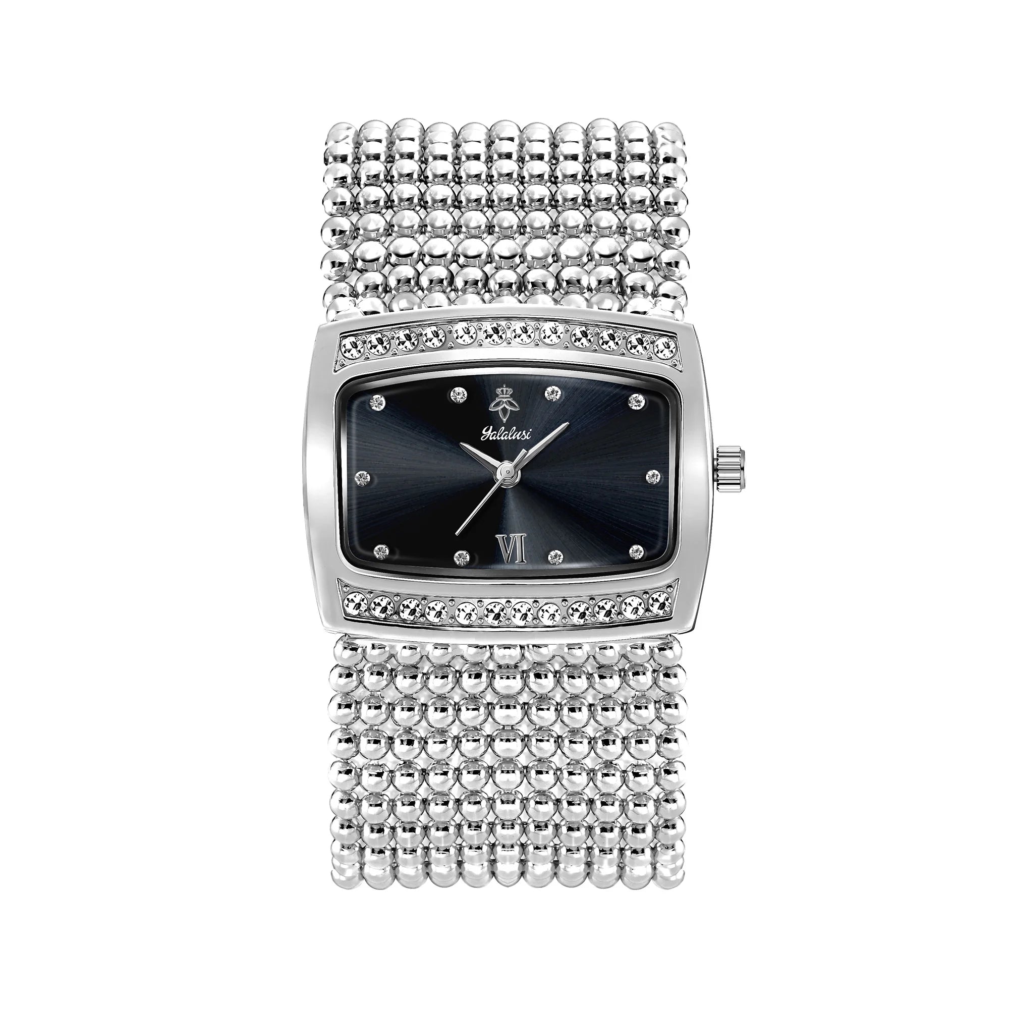YaLaLuSi Multi Strand Gold Bead Mesh Ladies Watch Rectangle Crystal Bezel Black Dial Luxury Women Quartz Wristwatch Gift