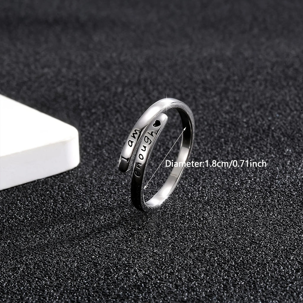 One piece, simple stainless steel engraved letter adjustable open ring, suitable for matching clothing, suitable for daily, party wear, jewelry gifts