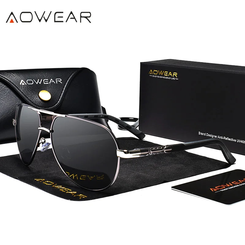 AOWEAR Aviation Mirror Polarized Sunglasses Brand Designer Retro Eyewear