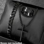 3pcs Fashion Alloy Men's Cross Pendant Necklace, Bracelet and Ring Combo Jewelry Set