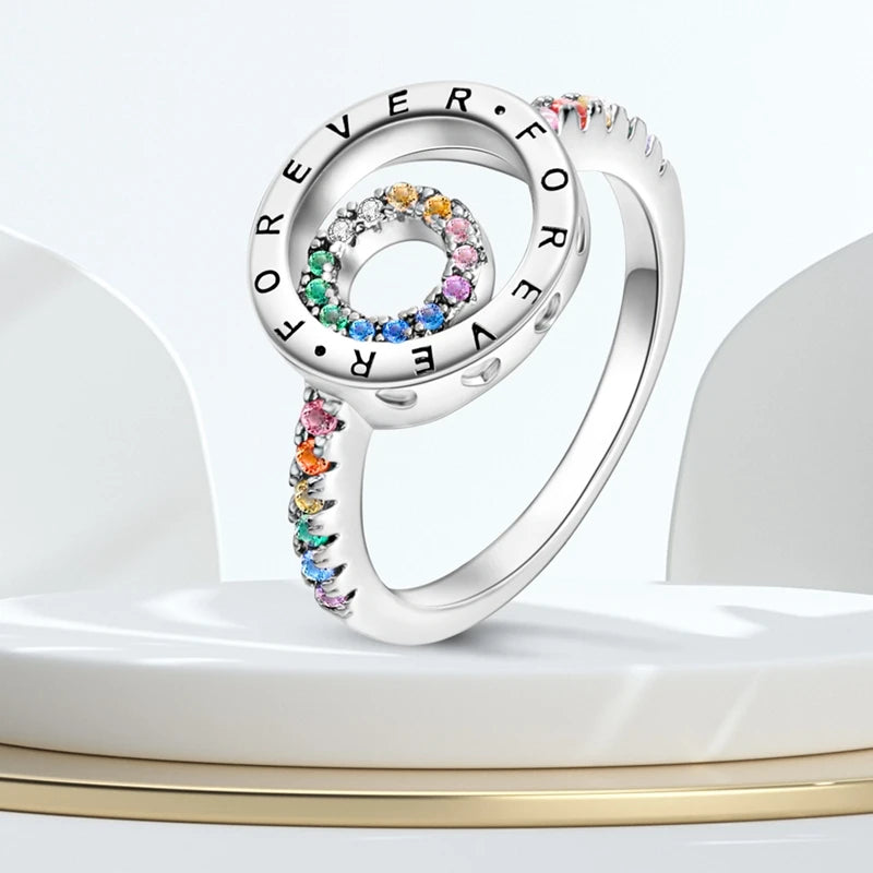 Original 925 Sterling Silver Ring Colorful Diamonds Cubic Zircon Finger Ring for Women