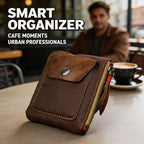 Retro Leather Coin Purse Card Wallet, Compact Zip Pouch with Keychain for Men and Women