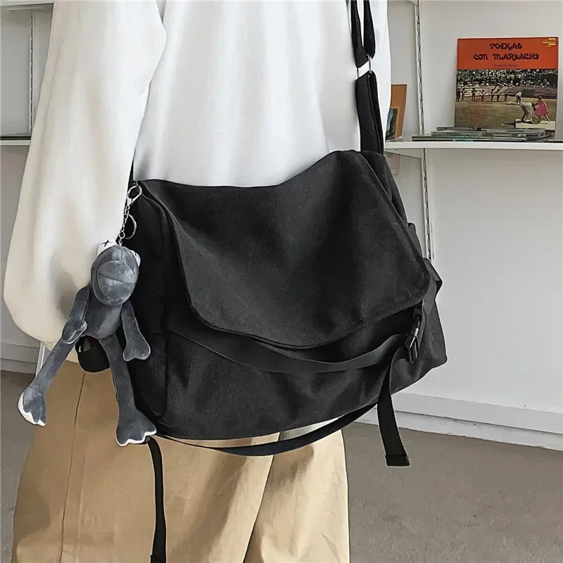 Canvas Crossbody Bags for Men Large Capacity Simple Messenger Bag Casual Ins Students School Bags Men's Shoulder Bag Satchel