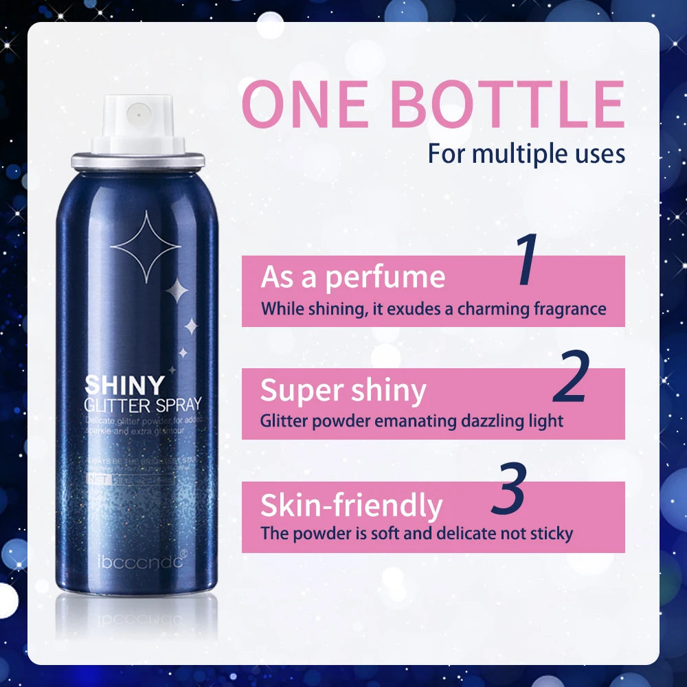 60ml Shiny Silver Glitter Spray High Gloss Glitter Powder Spray Waterproof Shiny Powder Makeup for Body Face Highlight Makeup mbzr