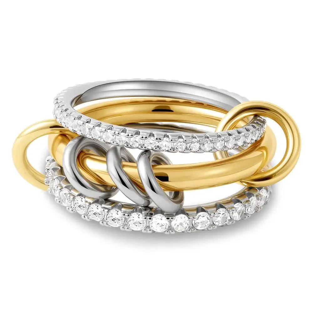 316 Stainless Steel PVD Mixed Metals Multi Layered Finger Rings Shiny CZ Zircon Stackable Ring Set Non Tarnish Dainty Jewelry
