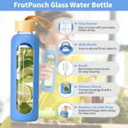 18 OZ Glass Water Bottles With Time Marker For Offices And Gyms Blue Leakproof Glass Bottles With Silicone Sleeves mbzr