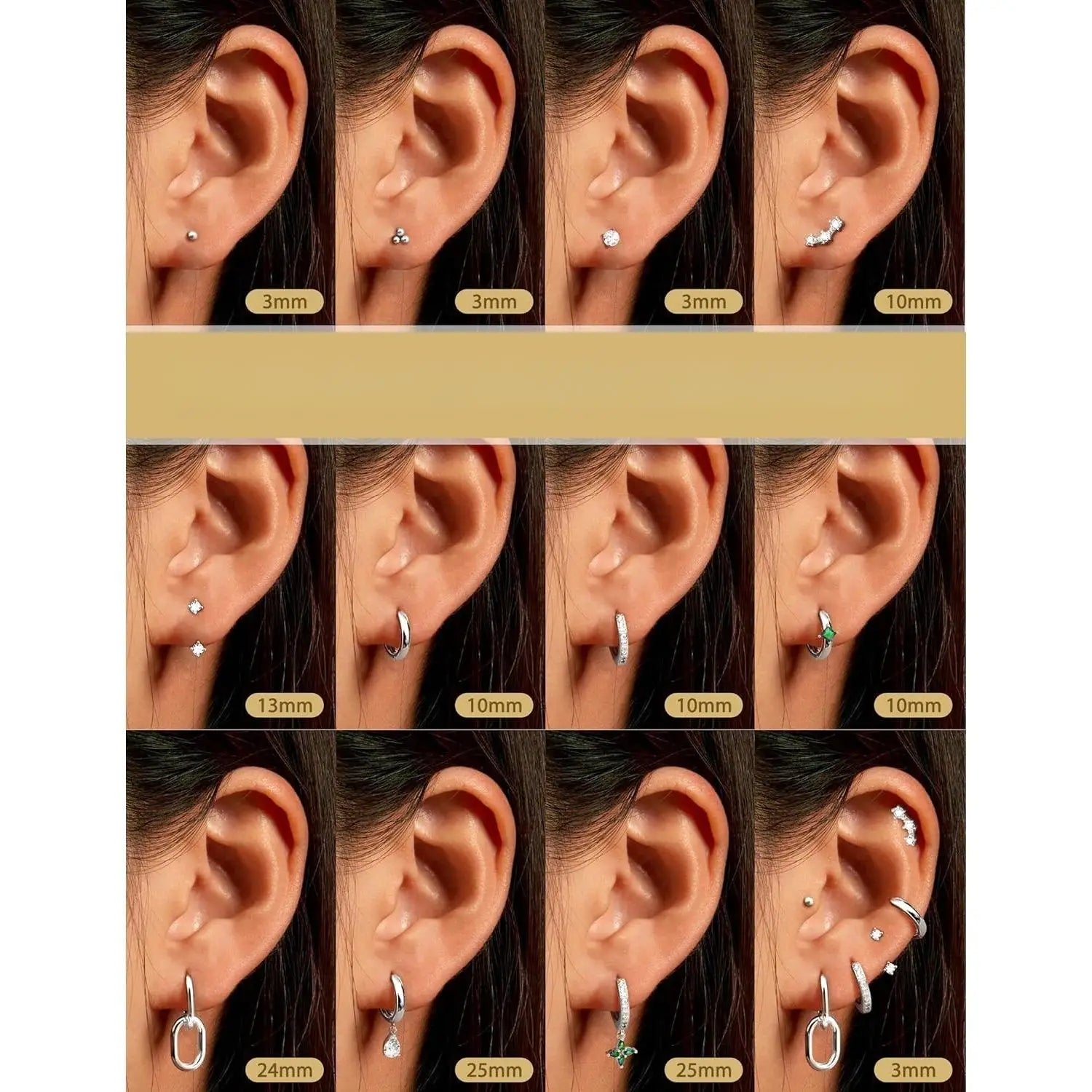 11Pairs Gold Hoop Earrings for Women-Hypoallergenic Surgical Steel Earrings 14K Gold-plated Plated Cartilage Earring Sets for Multiple Piercing Trendy Earring Stacks Flat Back Stud Hoops