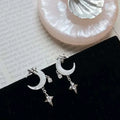 Fashion Asymmetric Shiny Star Moon Drop Earrings for Women Exquisite Metal Crystal Pearl Earrings Aesthetic Jewelry Accessories