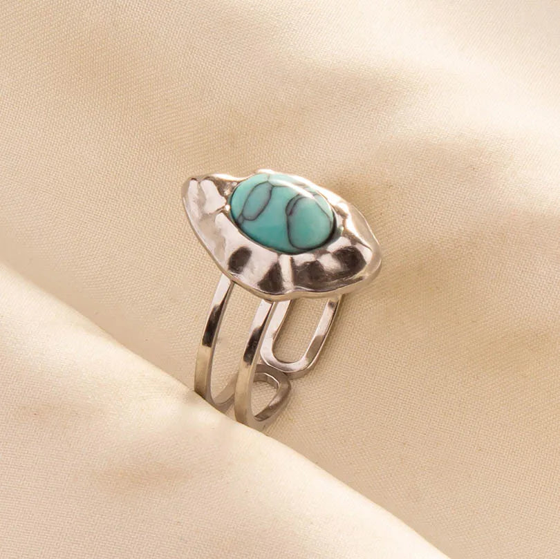1pc Stainless Steel Boho Turquoise Open Finger Rings Trendy Adjustable Women Multi Layers Stackable
