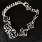 925 Sterling Silver Bracelet Rose Flower Linked Vintage Punk Adjustable Chain For Woman Girl Jewelry Gift Dropship Wholesale
