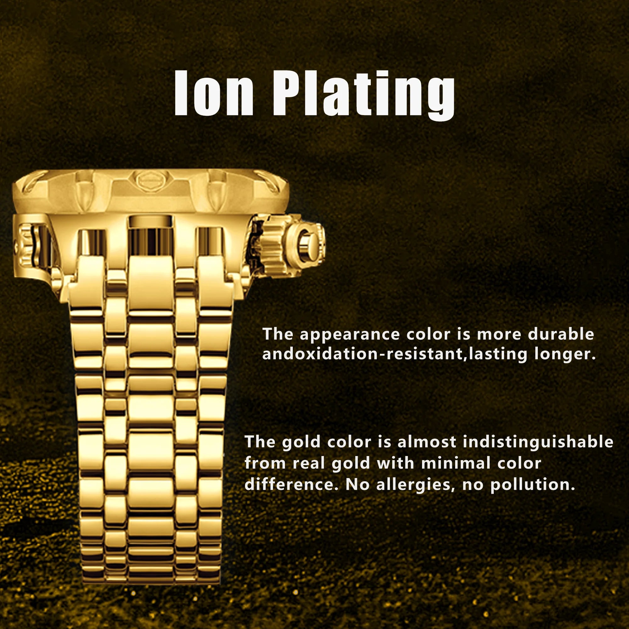 YaLaLuSi Men's Fashion Waterproof Sport Watch Gold Strap Luxury Multifunctional Atmospheric Dial Practical Free Shipping mbzr