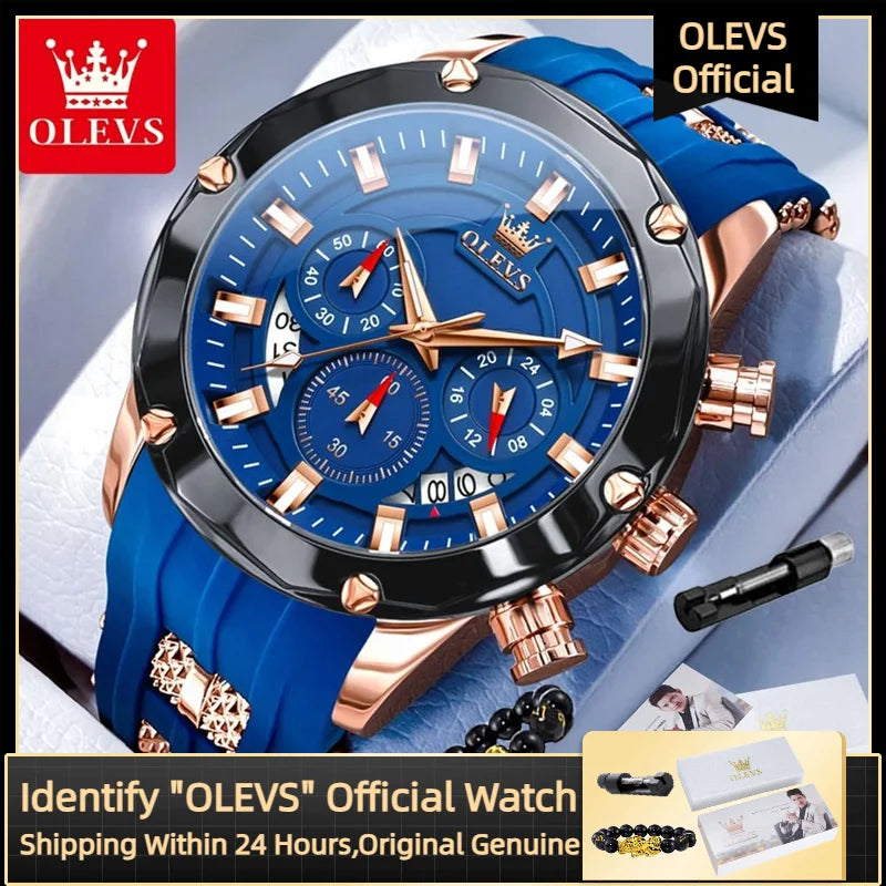 OLEVS 9991 Top Trendy Men's Watch Waterproof Silicone Strap Luxury Multifunctional Chronograph Brand Sports Quartz Men's Watch mbzr