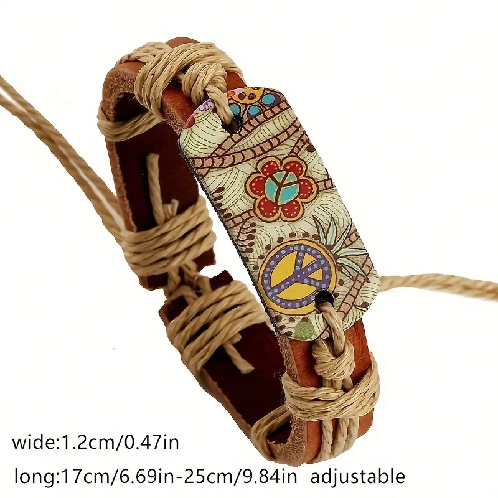 Vintage Style Hot Paint Peace Sign PU Leather Bracelet Woven Bracelet