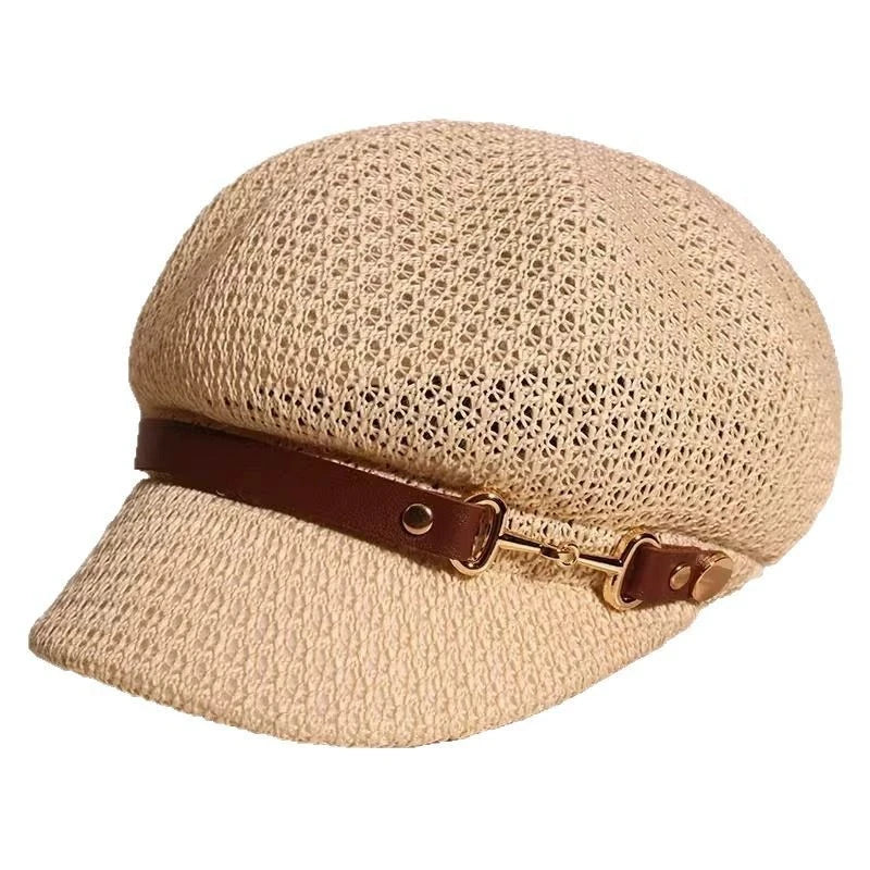Hollow Breathable Octagonal Hat for Women Sun Protection Peaked Cap Versatile Painter Beret Hat