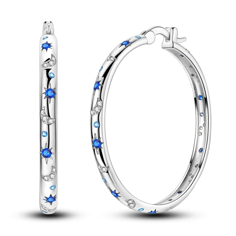 MULA 925 Sterling Silver Sun Moon Stars Hoop Earrings Classic Simple Fashion Jewelry