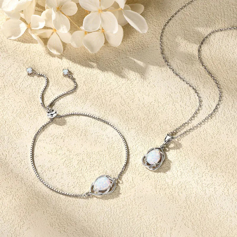 OXTAO White Opal Water Drop Necklace Bracelet Female Jewelry 925 Sterling Silver 7x10mm Pear Shape Cut Hollow Pendant Adjustable mbzr