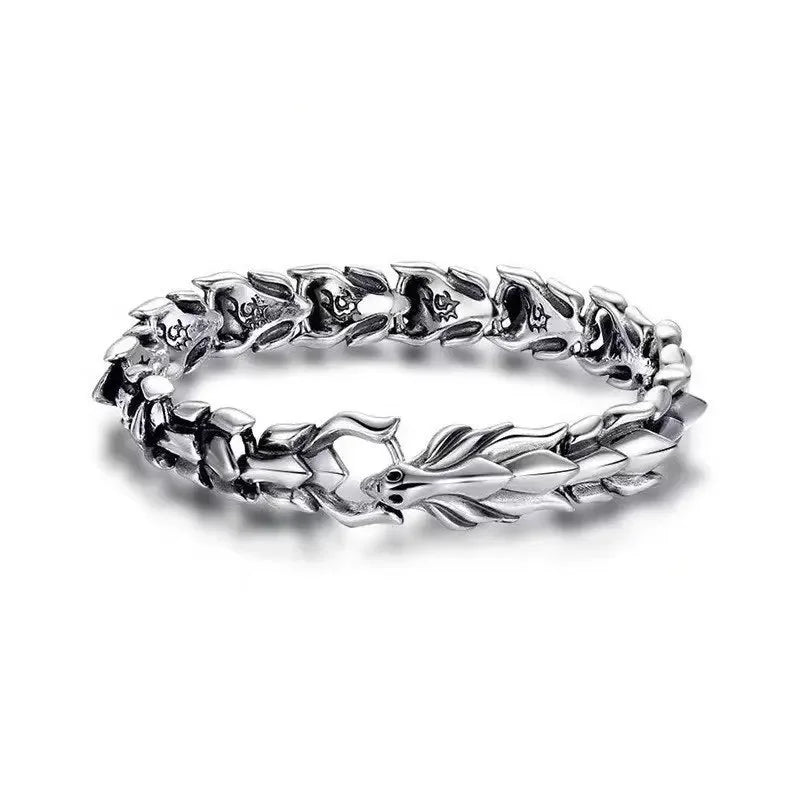 Vintage Personality Dragon Head Stainless Steel Chain Bracelet for Men Women Style Dragon Bone Bangle Hip Hop Rock Jewelry