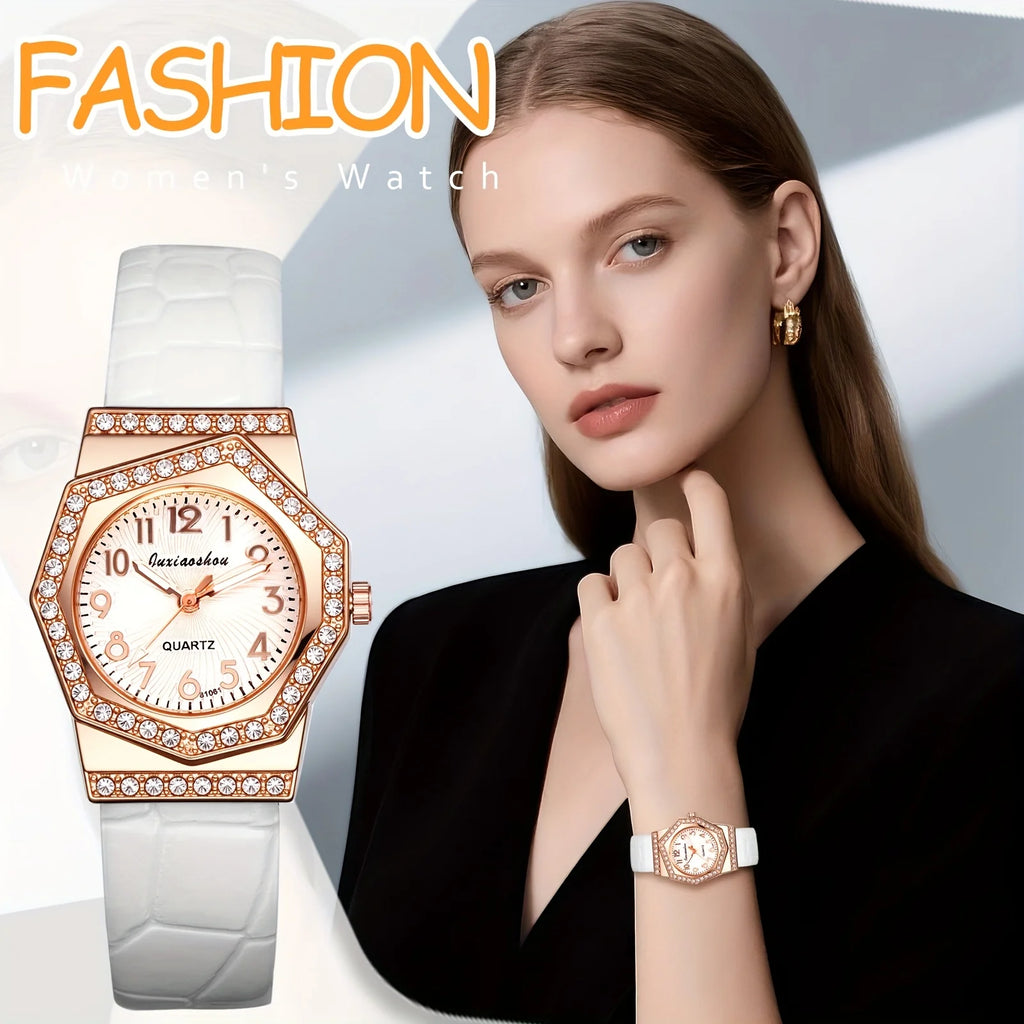 Women Watch Diamond Octagon Rose Golden Quartz Watches for Ladies Fashion Elegant PU Leather Strap Female Wristwatch Gift 2026 mbzr