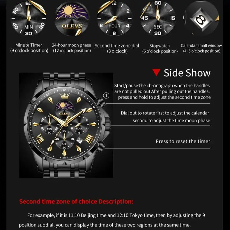 OLEVS 3653 Moon Phase Men Watch Luxury Brand Quartz Watch Fashion Original Waterproof Luminous 24-hour Automatic Date Men Watch mbzr
