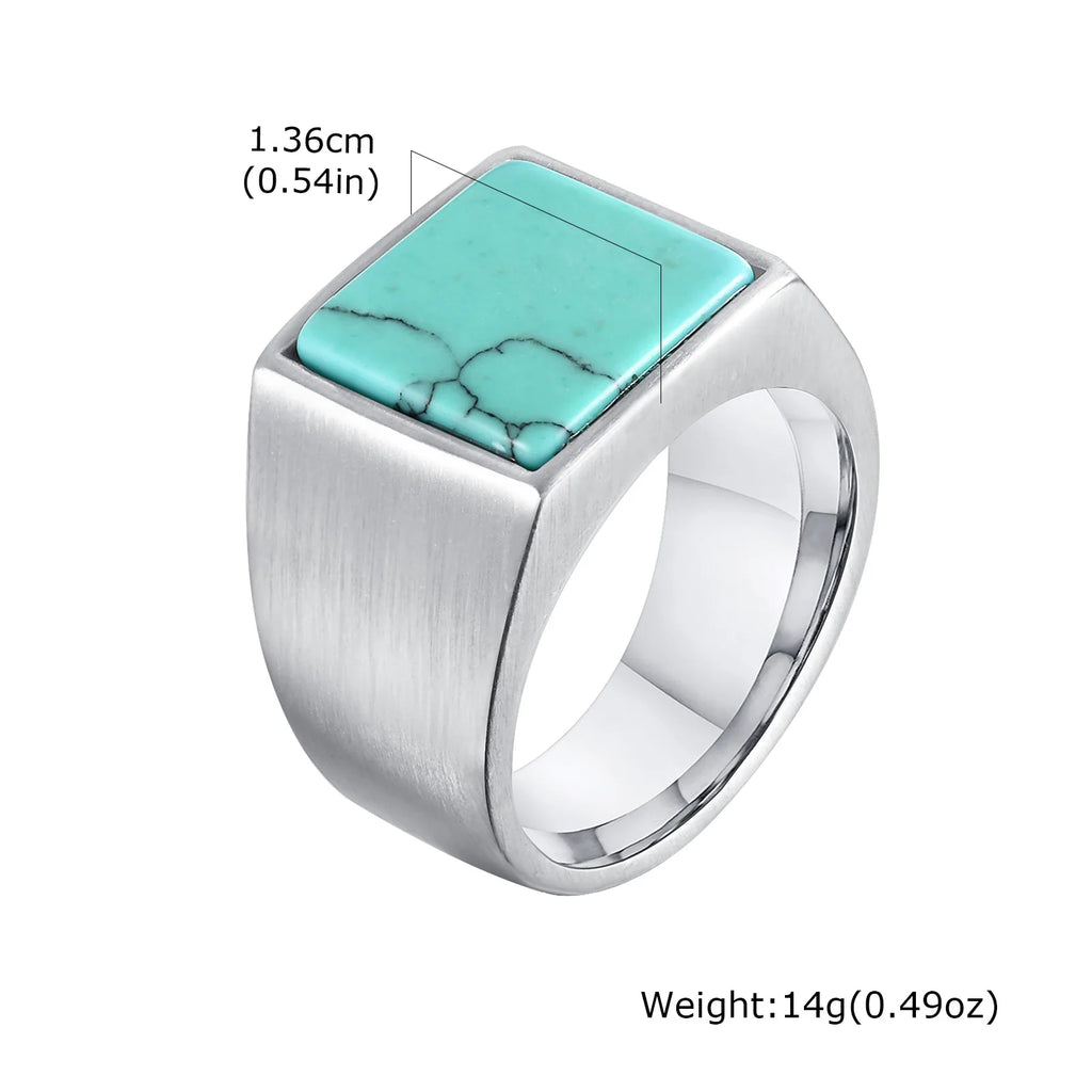 Vintage Stylish Natural Stone Turquoise Ring Waterproof Stainless Steel Signet Ring Vintage