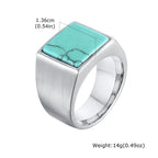 Vintage Stylish Natural Stone Turquoise Ring Waterproof Stainless Steel Signet Ring Vintage