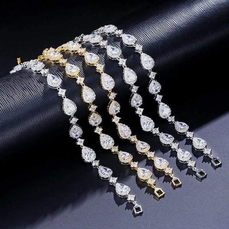 OXTAO 14K Gold Filled Wedding Bridal Bracelet for Brides Moissanite&Zirconia Classic Teardrop Tennis Bracelets D Color VVS1 for Women Girls Jewelry Gift with Certified