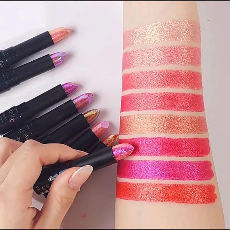 15Colors Metallic Glitter Lipstick Waterproof Lasting Diamond Pearlescent Metallic Lipstick Blue Lip Gloss Women Makeup Cosmetic mbzr